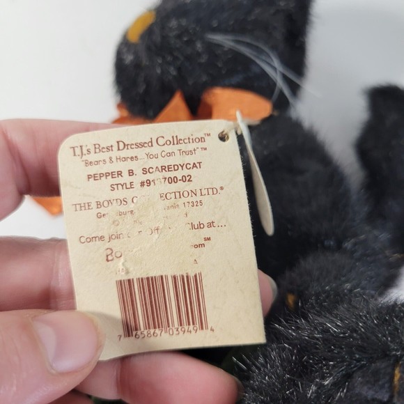 BOYDS BEARS BLACK CAT PEPPER B SCAREDYCAT DRESSED JOINTED PUMPKIN Damaged tag - Picture 6 of 9